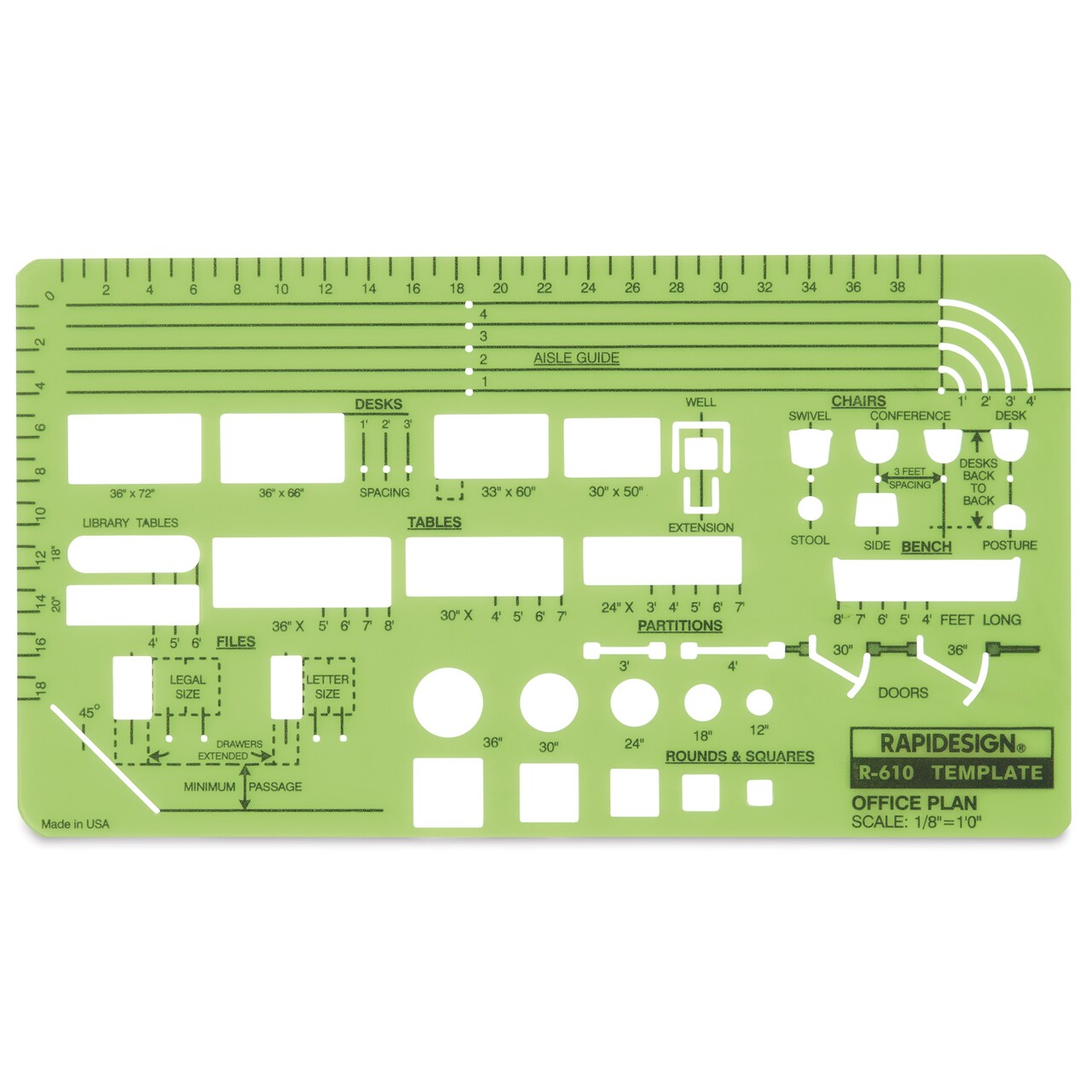 Chartpak Rapidesign Architectural Template - Office Plan, 1/8"